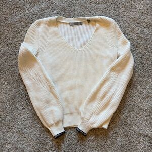 VINCE Cream V-Neck Puff Sleeve Sweater with Contrast Cuff size XS